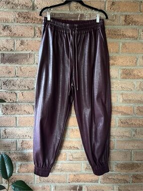 Dynamite Sacha Burgundy Faux Leather Jogger Pants High Rise Drawstring